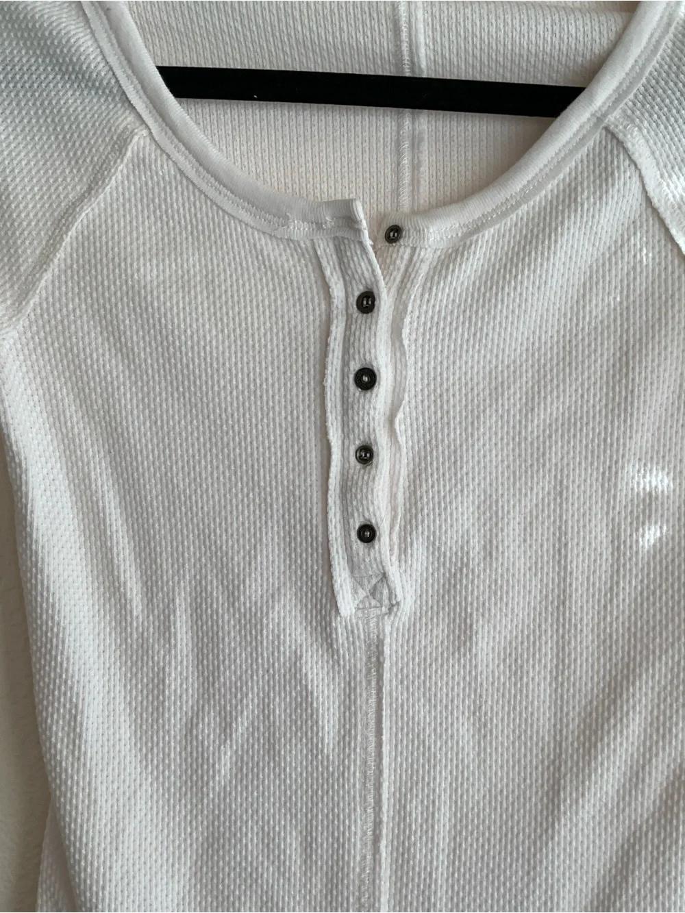 Free People Ivory Waffle Knit/Blue Cuff Henley